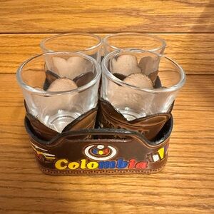 Handcrafted Leather Aguardiente Shot Glass Set - Colombia